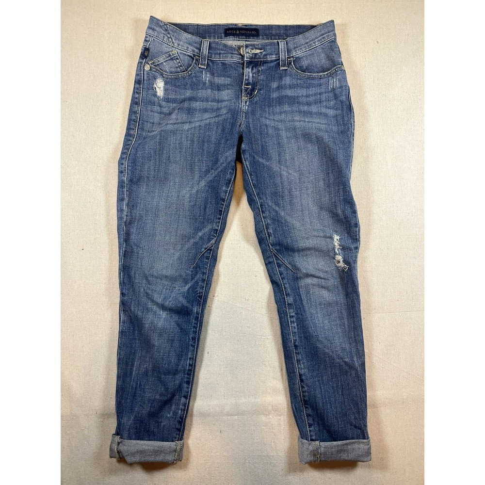 Rock & Republic Jeans Womens 4M Blue Distressed Skinny Stretch Denim EMO